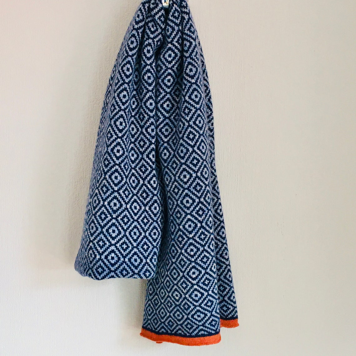 Scarf Large Fair Isle Pattern Scandi Patten Scarf Marled Navy Blue ...
