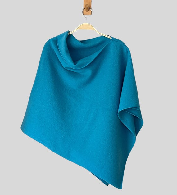 Poncho merino lambswool turquoise