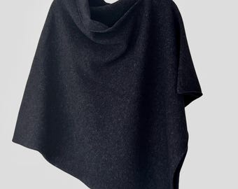 Poncho nearly black soft merino lambswool