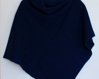 Poncho indigo blue knitted merino lambswool