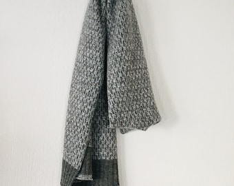 Scarf - super soft merino lambswool Nordic scarf in marled cliff grey and silver grey