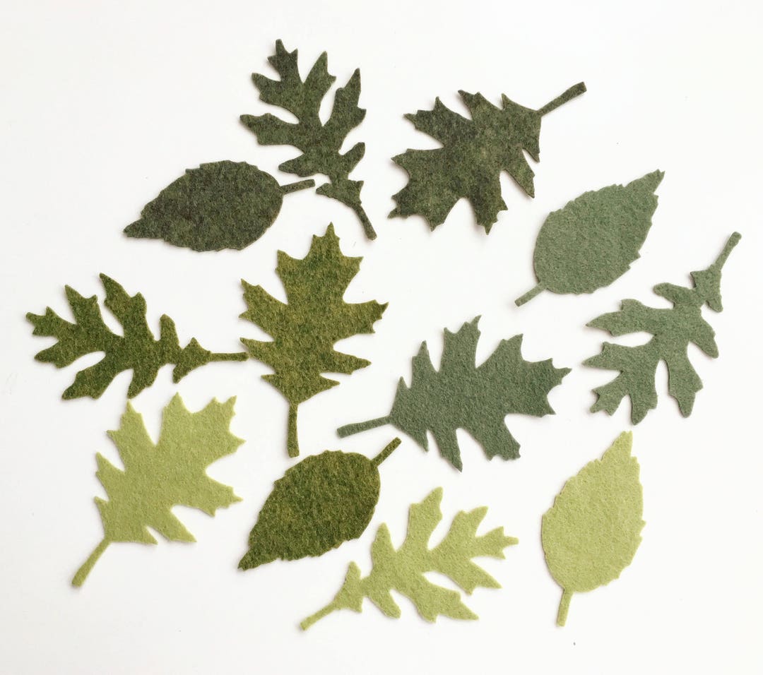 12 Green Felt Leaves. Felt Flower Garland, Green Felt Oak Leaves, Hand
