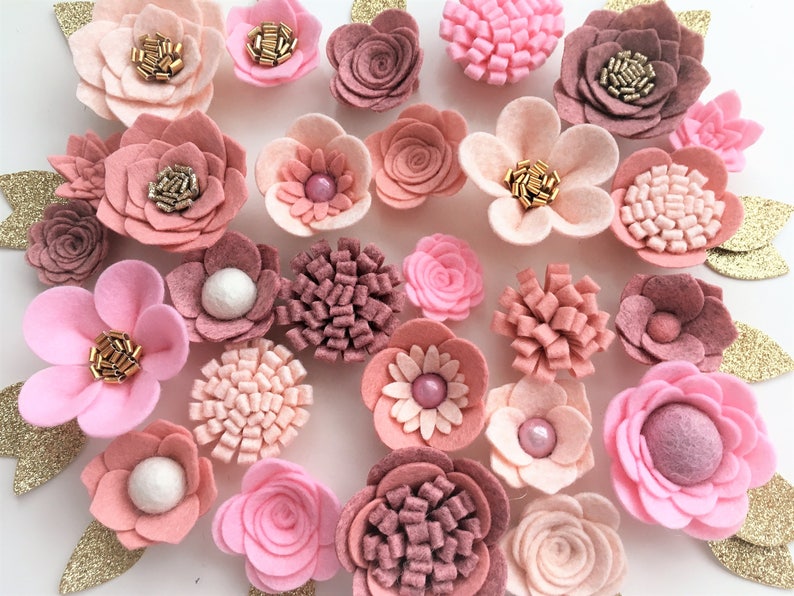 Hand Made Peach/pale/dusky/antique Pink Felt Flowers/roses. Etsy