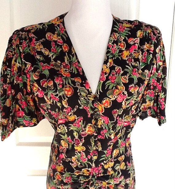 Vintage 1940's Rayon Tropical Fruit Dress
