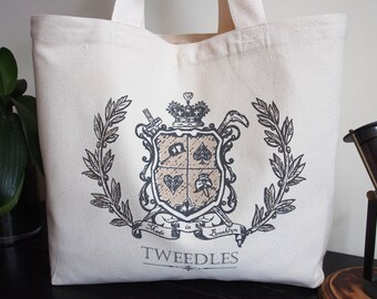 100% katoenen canvas, grote, stevige draagtas - 12 oz. met zak- en sluiting: wapenschild Tweedles