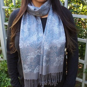 Heavenly Swirls Scarf - Hand Printed Fashion Scarf - Shawl - Japanese Cloud Paintings Inspired Print - Tweedles