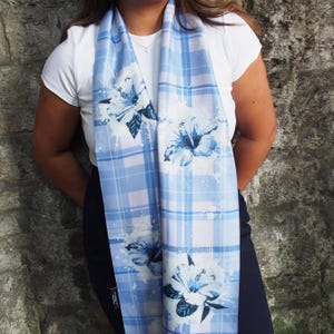 Highland Florals - Silk Tartan Scarf, 100% Mulberry Silk, Digital Printed Scarf, Reversible, Accessories - Tweedles