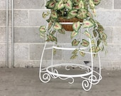 Vintage Plant Stand Retro 1990s White Metal 3 Tier Frame Scroll Design Plant and Basket Display Indoor or Outdoor Home Decor