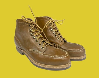 Vintage Boots Retro 1950s RICO + Steel Toe + Saf-T-Shu + Size 8.5 + Goldenrod Leather  + Safety + Work Boots + Lace Up + Combat + Shoes