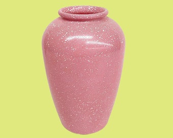 Vintage Vase Retro 1980s Contemporary + Studio Nova + Glass + Pink + White Speckled Design + Flower + Plant Display + Bookshelf Decor