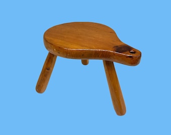 Vintage Stool Retro 1960s Handmade + Cobbler + Solid Wood + Colonial + Farmhouse + Rustic + Milking + Step Stool + Home Decor