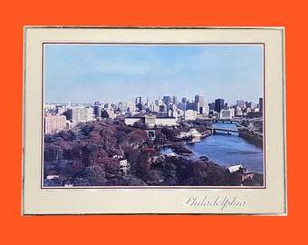 Vintage Philadelphia Skyline Print 1980s Retro Size 23x32 Contemporary + Terry Burns + Philly + Art Museum + Schuylkill River + Wall Art