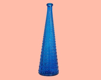 Vintage Empoli Decanter Retro 1960s Mid Century Modern + Italian Blue Glass + Bubble Design + No Stopper + MCM Home Decor + Decorative Vase