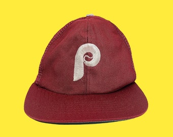 Vintage Philadelphia Phillies Hat Retro 1990s Maroon + White + Athletic + MLB + Baseball + Mesh Back + Snapback + Unisex + Philly Sports