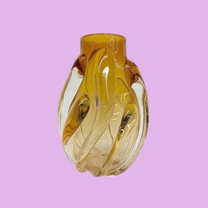 Vintage Donna Fein Vase Retro 1980s Contemporary Art Glass Hand Blown Amber Yellow Spiral Design Modern Home Decor Decoration image 1