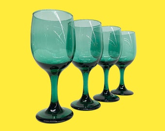 Vintage Wine Glasses Retro 1990s Contemporary + Libbey Premier + Juniper Green + Glass + Set of 4 + Stemware + Bar + Barware + Drinking