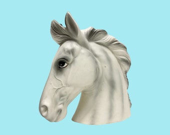 Vintage Horse Head Planter Retro 1950s Mid Century Modern + Lefton + H1953 + Ceramic + White and Gray + Indoor + Animal Decor + Japan