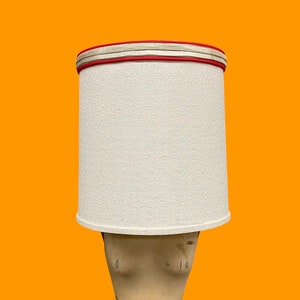 Vintage Lamp Shade Retro 1960s Mid Century Modern XL Size Barrel Shape Off-White Fabric Red Gold Trim Lighting MCM Home Decor image 1