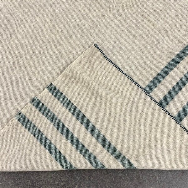 Vintage Mac Auslands Wool Blanket 1960s Retro Full Size 96x75 Natural Beige + Raya Verde Teñida + 100% Lana Virgen + Textil Canadiense +