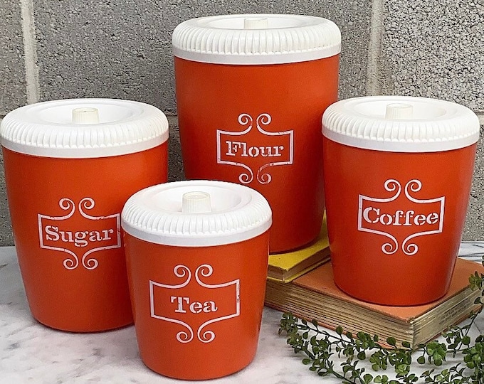Vintage Canister Set Retro 1960s Mid Century Modern + Orange and White ...