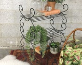 Vintage Plant Stand Retro 1960s 3 Tiered Black Metal Wire Bar Rack Mid Century Modern Multi Shelf Indoor Outdoor End Table Plant Decor