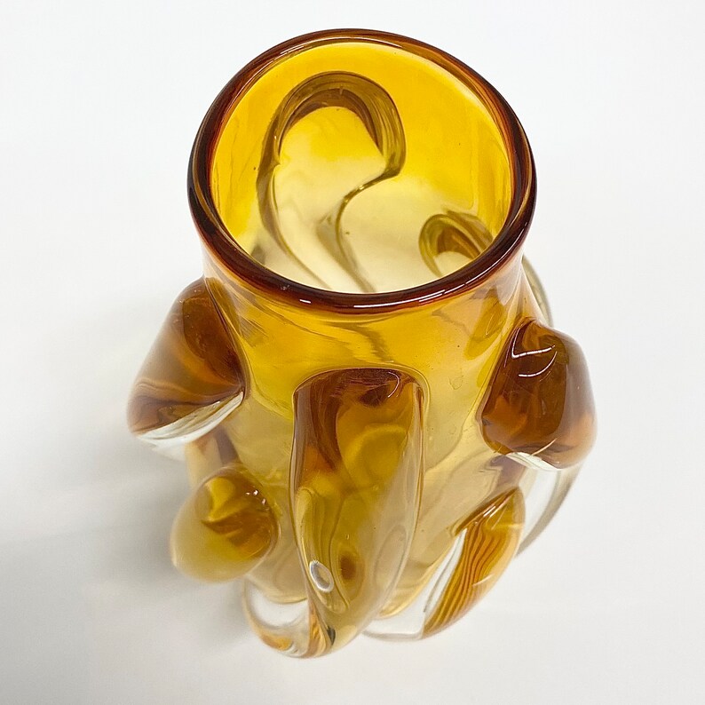 Vintage Donna Fein Vase Retro 1980s Contemporary Art Glass Hand Blown Amber Yellow Spiral Design Modern Home Decor Decoration image 5