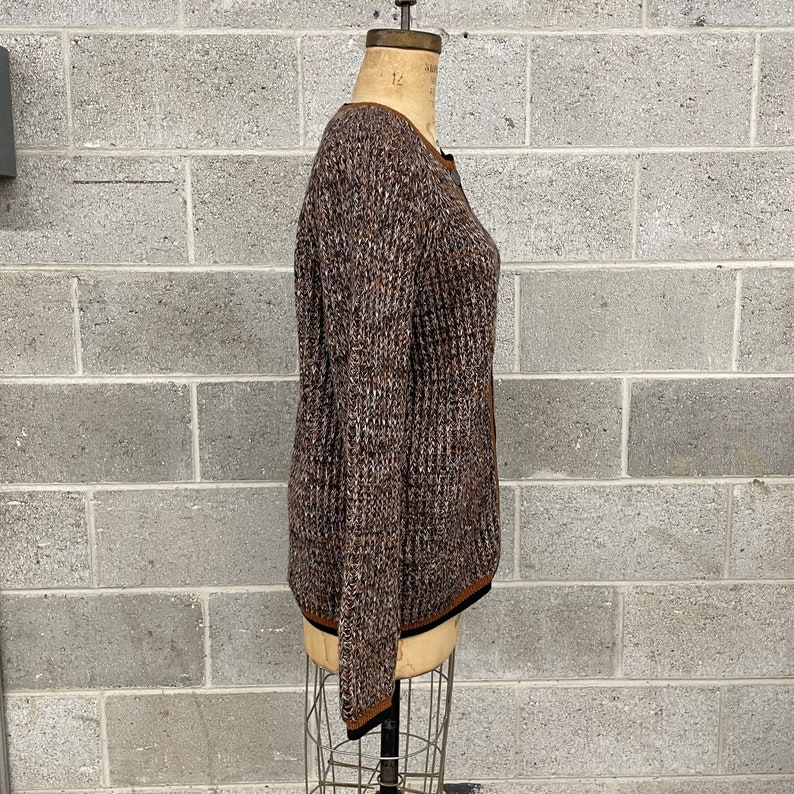 Vintage Cardigan Retro 1970s Lord and Taylor Fifth Avenue Pure Wool Size Large Brown Black White Zip Up Sweater Womens image 5