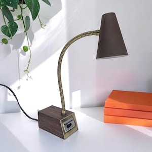 Vintage Tensor Desk Lamp Retro 1960s Mid-century Modern + Articulating Gooseneck + Brown + Faux Wood + Two Light Settings + Home Decor
