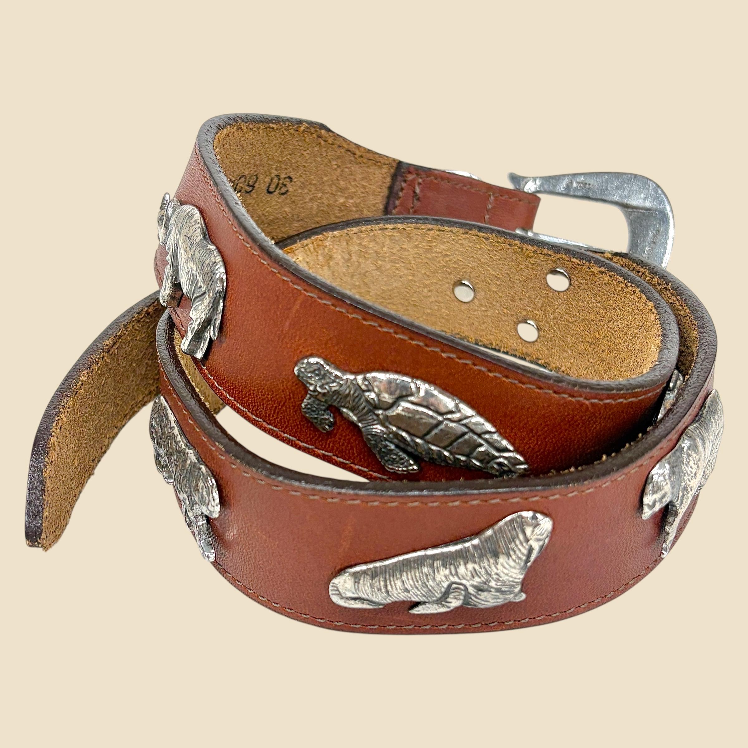 Genuine Vintage BRIGHTON Brown Leather With Etched Metal Concho Belt Size 32 Brighton Women main image 4