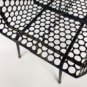 Vintage Richard Galef Phone Table Retro 1960s Mid Century Modern Black Metal Perforated Small Side Table MCM Furniture with Storage image 7