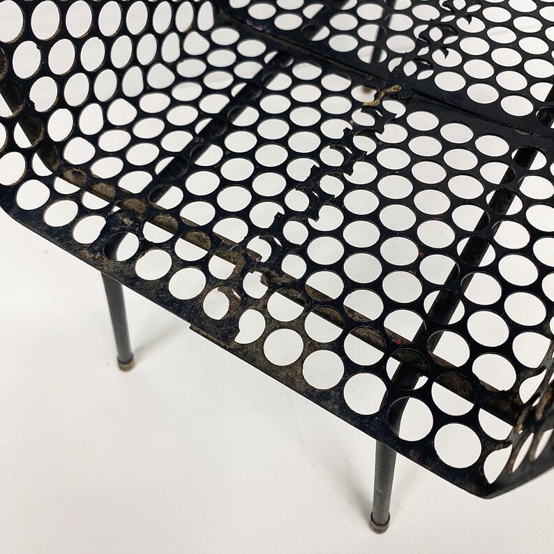 Vintage Richard Galef Phone Table Retro 1960s Mid Century Modern Black Metal Perforated Small Side Table MCM Furniture with Storage image 7