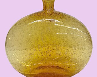 Vintage Bubble Glass Vase Retro 1990s Contemporary + Amici + Golden Yellow + Art Glass + Italy + Modern Home Decor + Italian Decoration