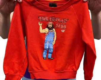 Vintage Hillbilly Jim Kids Sweatshirt Retro 1980s WWF + Wrestling + Size 5/6 + Childrens Clothing + Long Sleeve + Crew Neck + Titan Sports