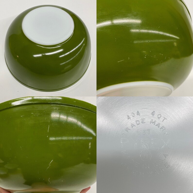 Vintage Pyrex Mixing Bowls Retro 1960s Mid Century Modern Verde Green Ombre Ceramic Set of 4 MCM Kitchen Storage Organization image 9