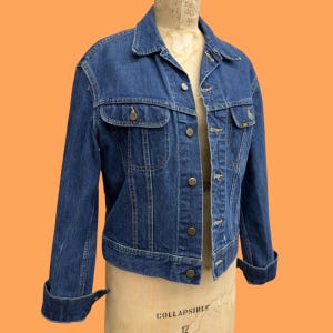 Vintage Lee Riders Denim Jacket Retro 1980s PATD 153438 + No Size Tag + Dark Wash + Button-down + Trucker + Distressed + Jean + Unisex