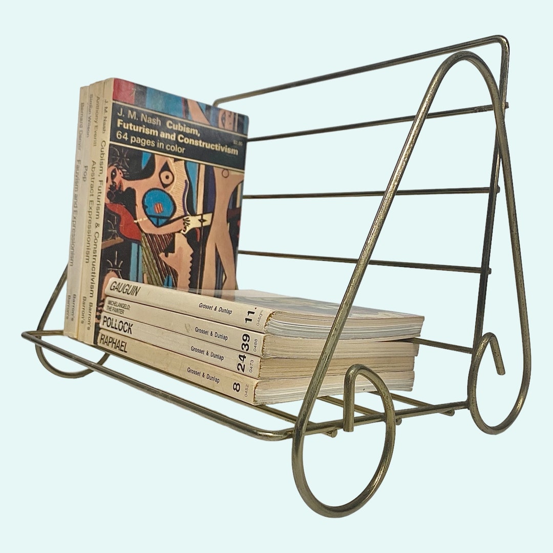 Vintage Book Rack Retro 1960s Mid Century Modern Gold Metal Table Top ...