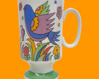Vintage Arnart Mug Retro 1960s Mid Century Modern + Royal Crown + Paradise 3793 + Porcelain + Bird + Flower Design + MCM Kitchen + Drinking
