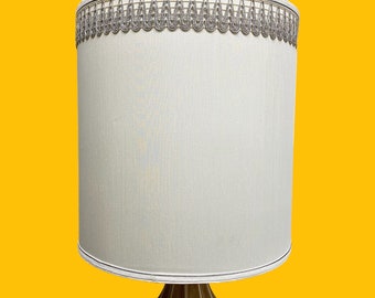 Vintage Barrel Lampshade Retro 1960s Mid Century Modern + Round/Cylinder Shape + White Fabric + Silver Trim + Mood Lighting + MCM Home Decor