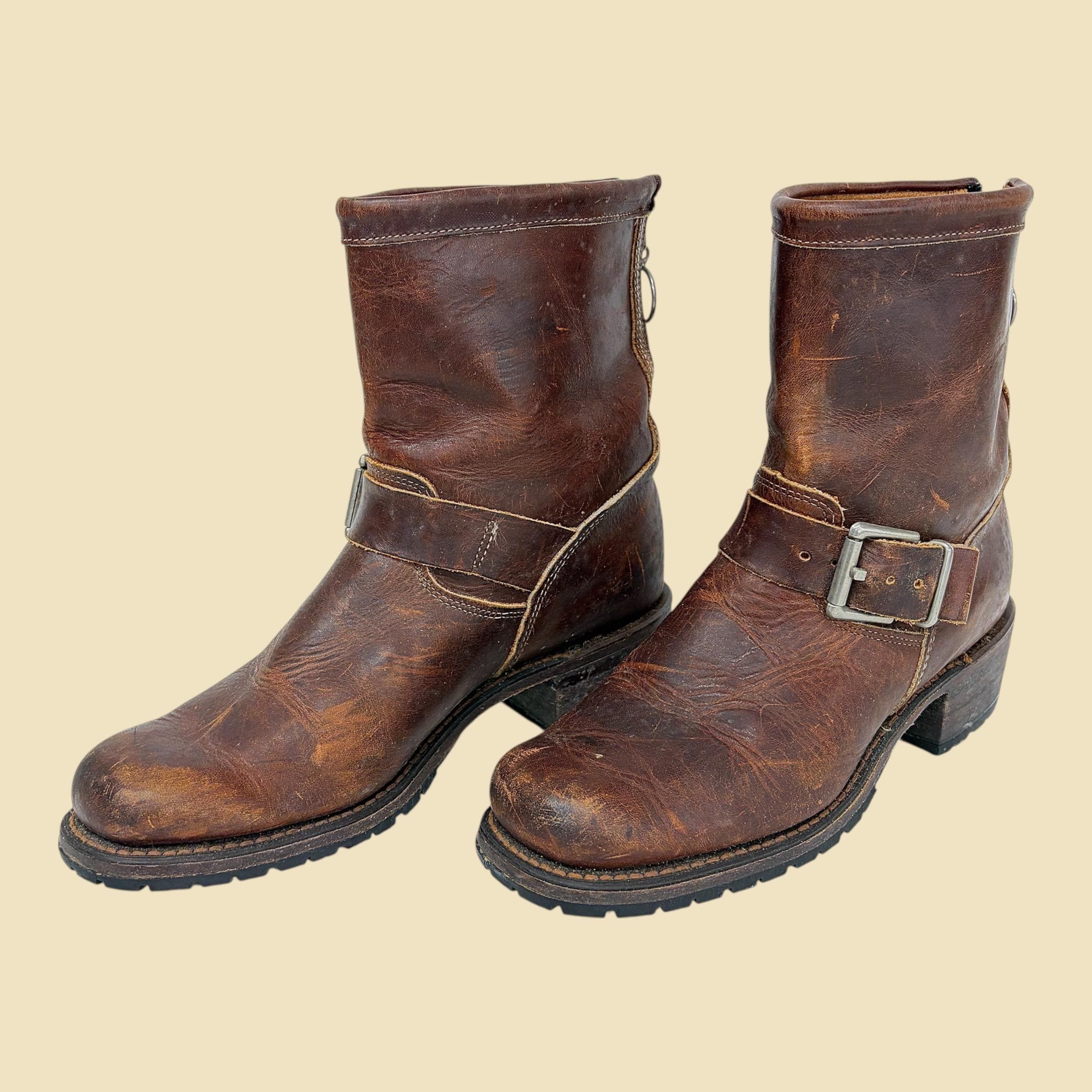 靴 Y2K YOSUKE Brown Leather Engineer Boots Vintage Code West Engineer Boots 1990s Retro Womens Size 7M +