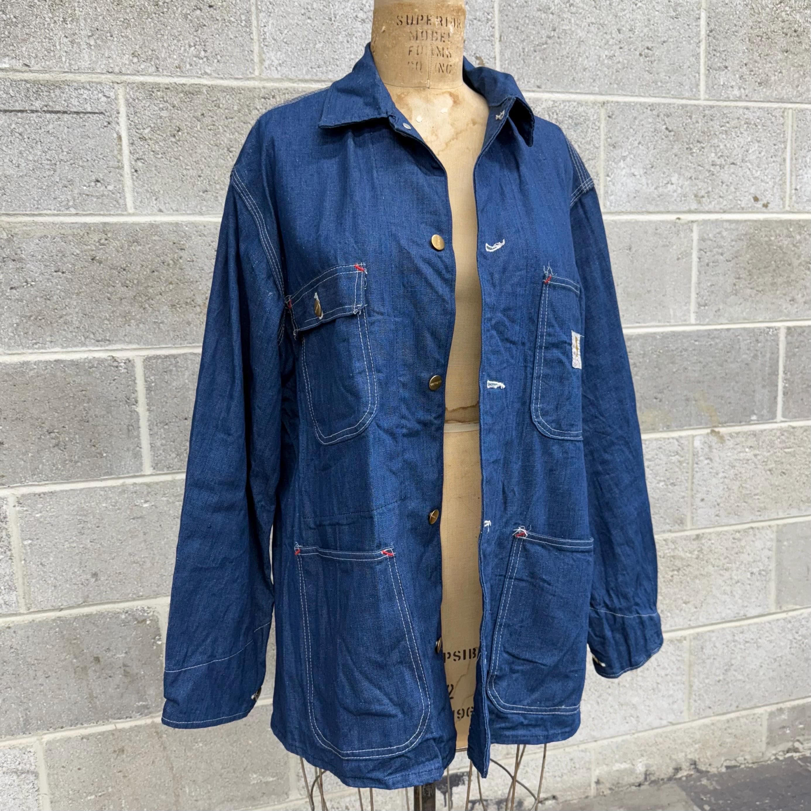 ジャケット・アウター carhartt denimcoverall 70s chorecoat USA Vintage Carhartt Denim Jacket 8c Unlined Darkstone Chore