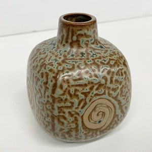 Vintage Bud Vase Retro 1960s Mid Century Modern Small Ceramic Stoneware Japanese Brown and Green Spiral Design MCM Home Decor image 5