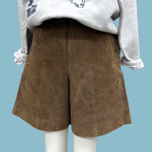Vintage Leather Shorts Retro 1980s Bagatelle + Womens + Size 8 Petite + Brown + Suede + A-line Fit + High Waisted + Fall Weather Apparel