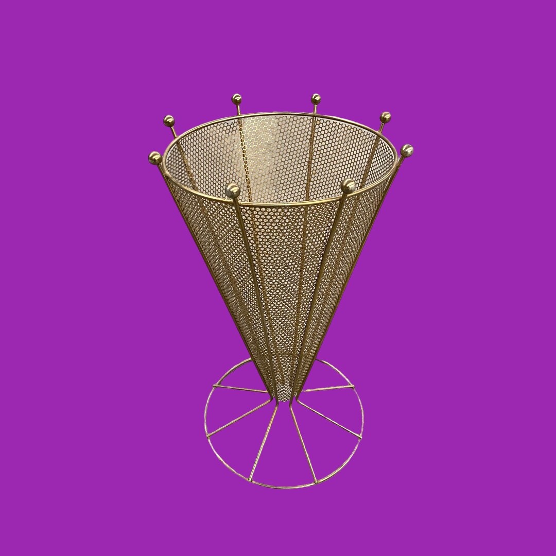 Vintage Umbrella Stand Retro 1960s Mid Century Modern Gold Etsy