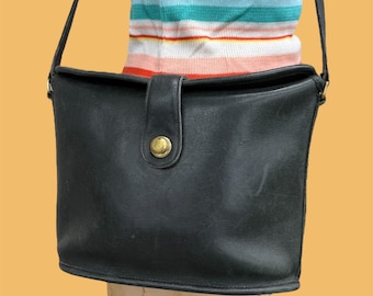 Vintage 90's Coach Black Leather Binocular Bag Spectator