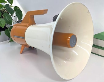 Vintage TOA Transistor Megaphone 1970s Retro Mid-century Modern + Model ER-67 + Orange/White + WORKS + Carrying Strap + Electronics