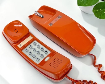 Vintage Telephone Retro 1980s Contemporary + Trimline + AD3 79330 + Orange + Plastic + Number Push Buttons + Tabletop Phone + NOT TESTED
