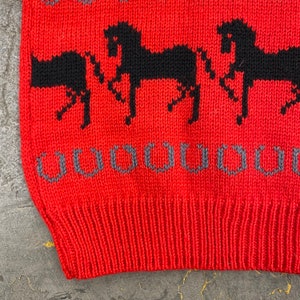 Vintage Wool Sweater Retro 1980s Preppy Horses Horseshoe Red Made in Killarney Ireland NO SIZE L/S Pullover Womens Apparel image 8