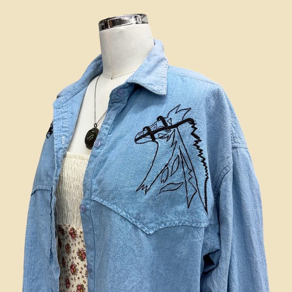 Vintage Western Denim Shirt 1990s Retro Size + Angelique Imp. Inc