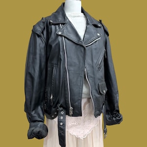 Vintage Leather Jacket Retro 1980s INXS + Genuine Leather + Size