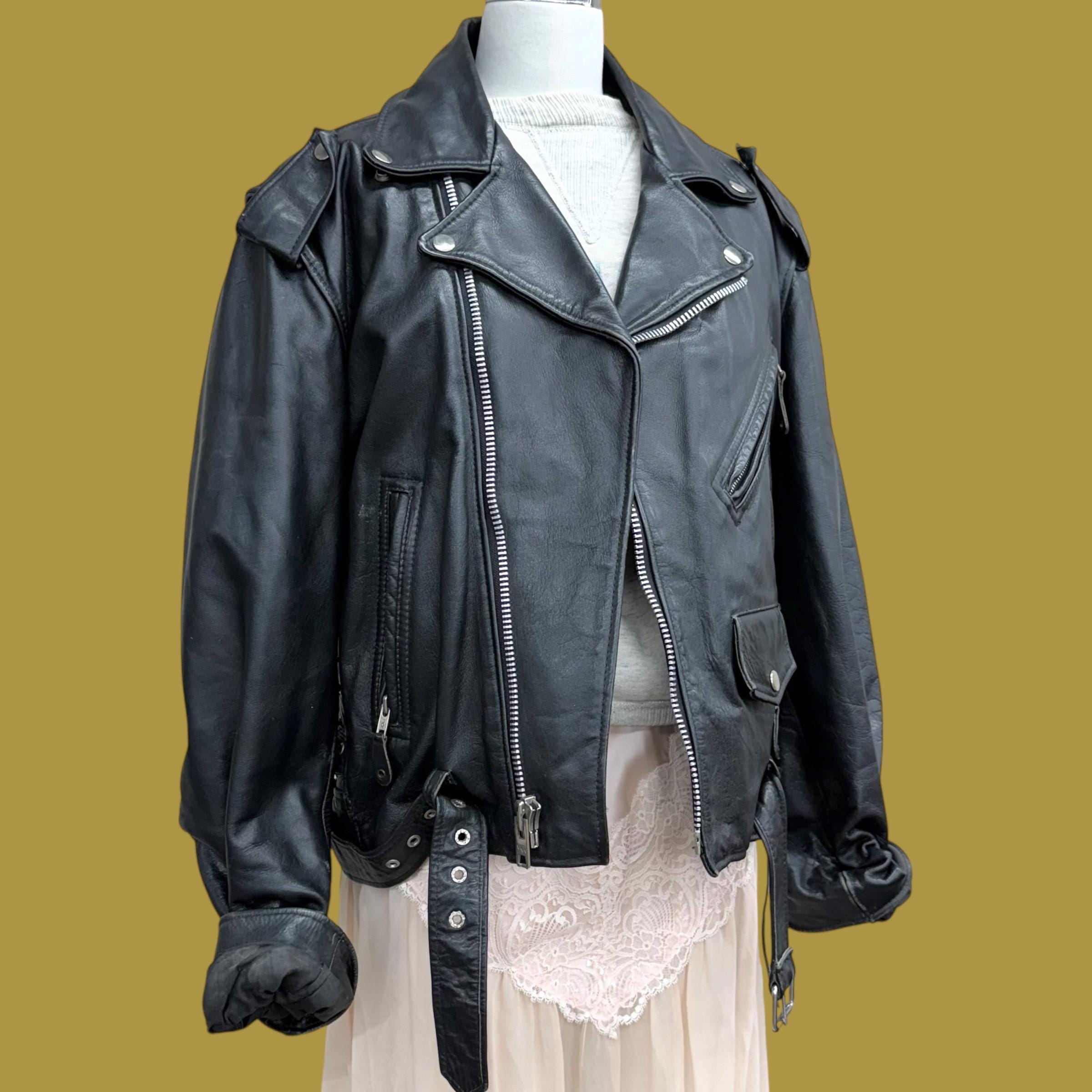 Vintage Leather Jacket Retro 1980s INXS + Genuine Leather + Size